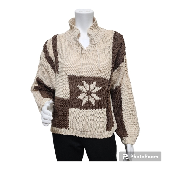 VNTG Counterparts Knitted by Hand Brown Mockneck Sweater Size S - Picture 1 of 11
